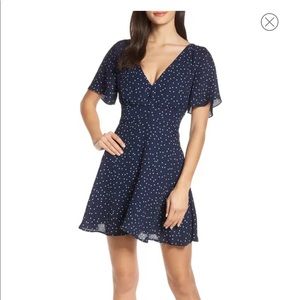 BB Dakota La La Land Polka Dot Navy Mini Flutter Dress